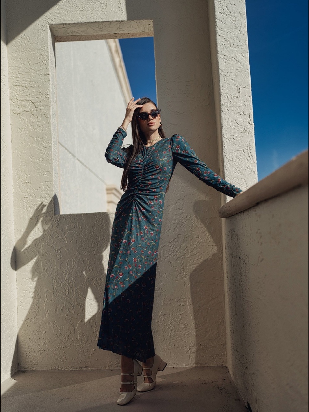 Bliss Mesh Ruched Dress Teal Petal